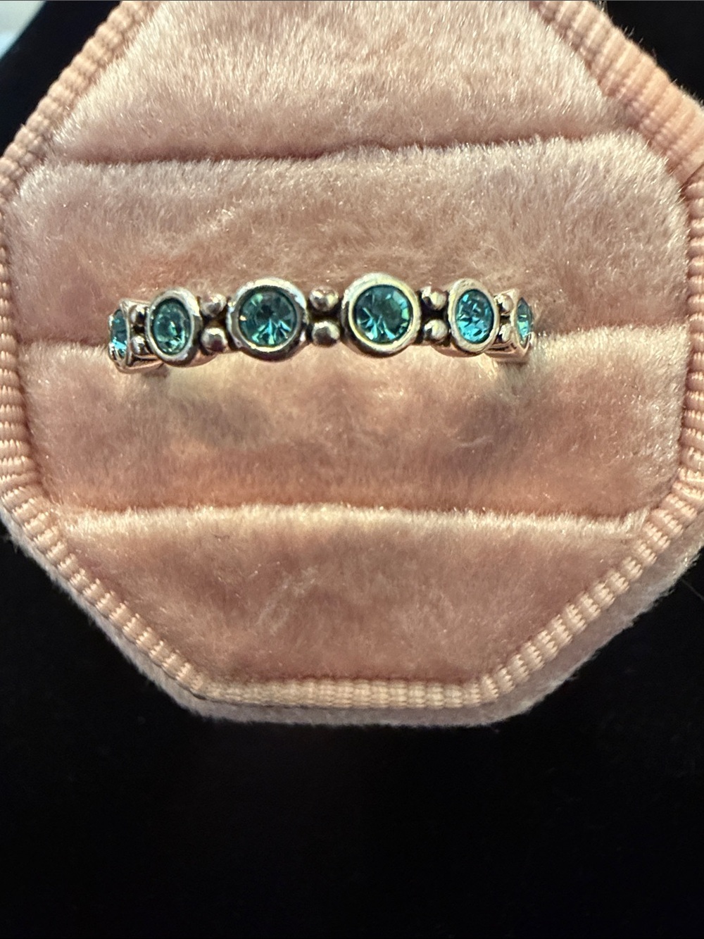 Kurt Geiger Gold Band Ring with Teal Stones